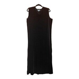 Vtg S&S Collection Velvet Maxi Shift Dress Large Black Sleeveless Long Gothic